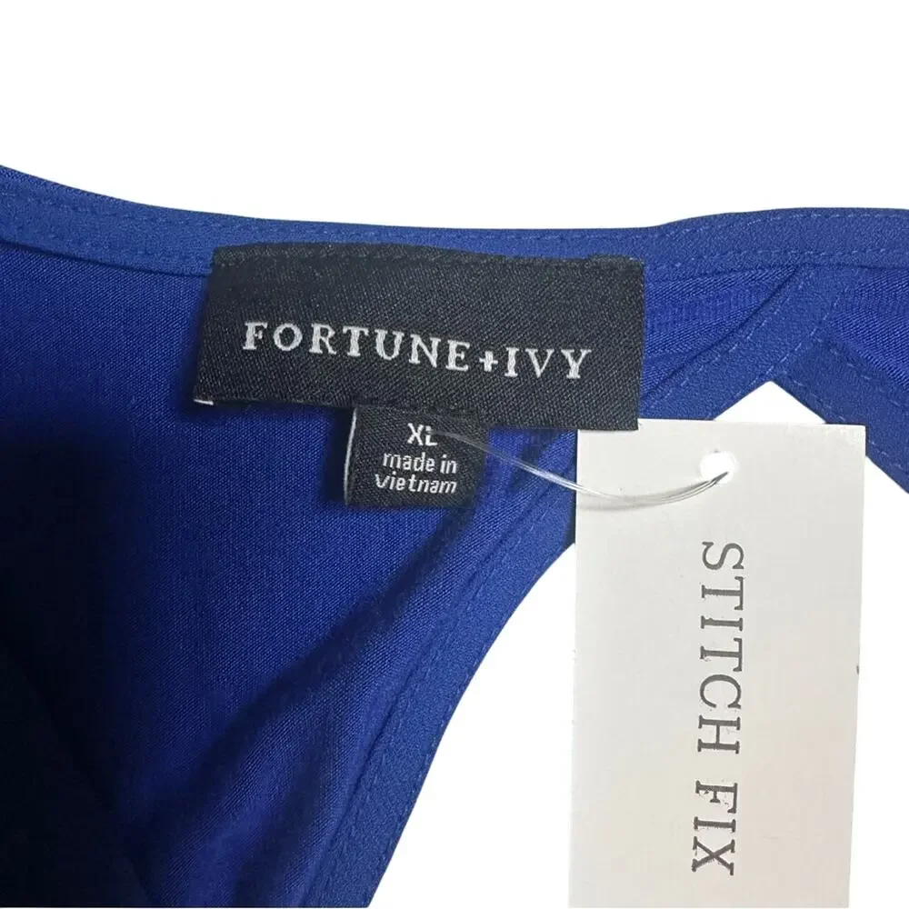 Cobalt Blue Sleeveless Blouse ✨ Zip Front Chic Work Top Summer Office - Picture 4 of 7
